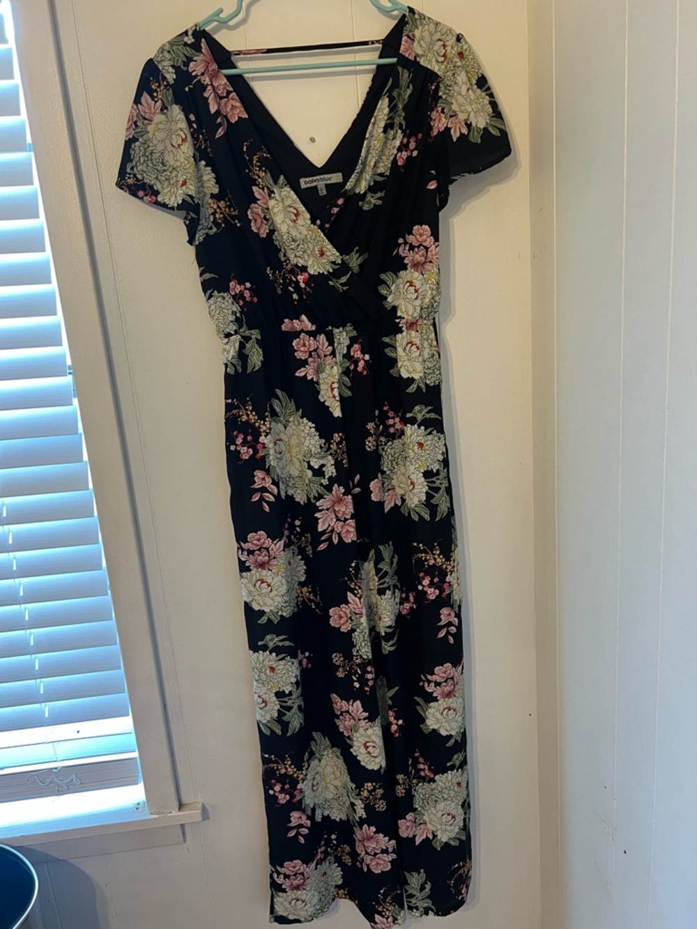 bailey blue Black Floral Wrap Maxi Dress with Pink & Cream Blooms
